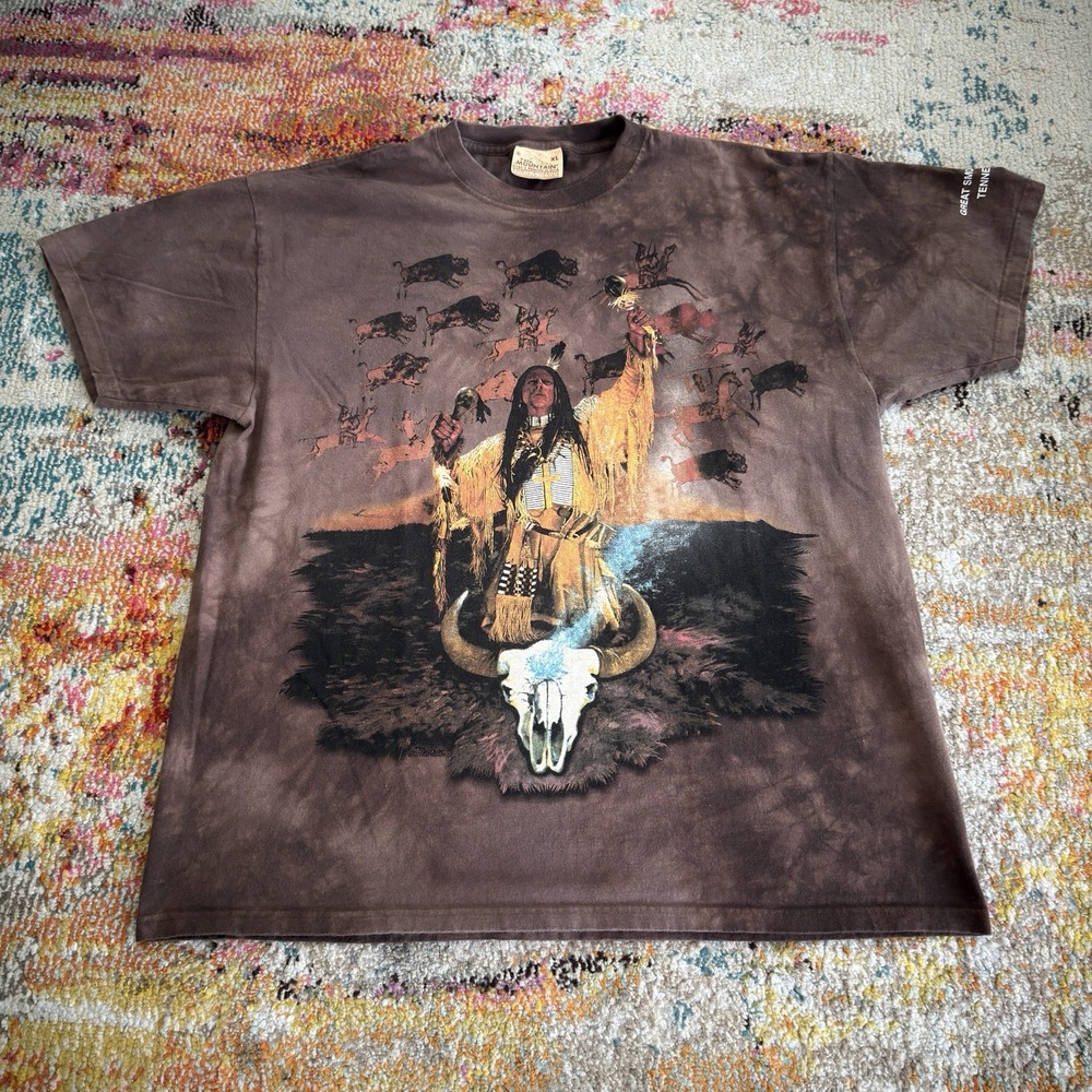 Vintage The Mountain Native American Shaman Buffalo Graphic T Shirt Mens XL